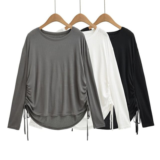 Drawstring Crew Neck Tee - Long Sleeve
