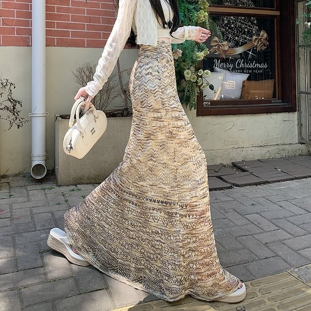 Mermaid Knit Maxi Skirt with Pointelle Pattern