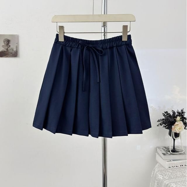 Drawstring Mini Pleated Skirt