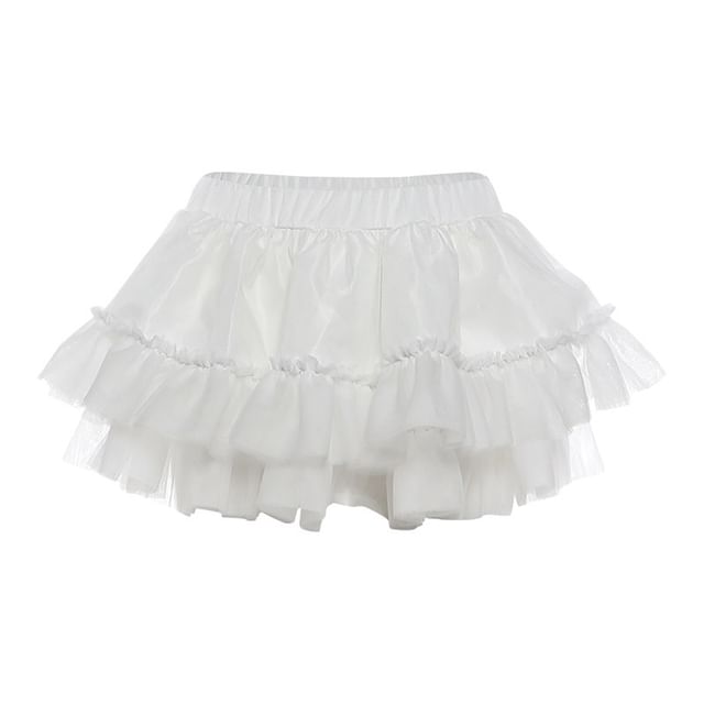 Off-Shoulder Sequin Lace Top and Ruffle Mesh Skirt Set