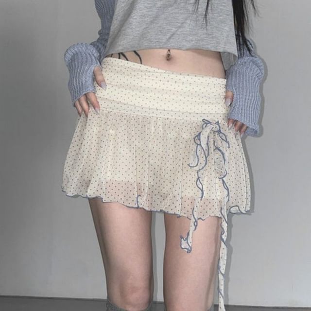 Low Waist Dotted Mini Skirt