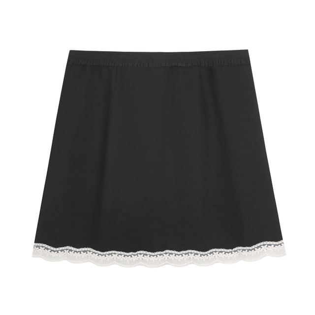 Plus Size Elastic Waist Lace Trim Mini A-Line Skirt