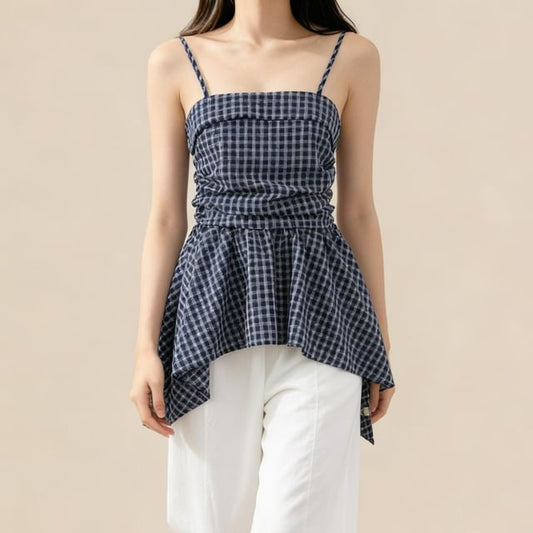 Plaid Tiered Camisole with Spaghetti Straps