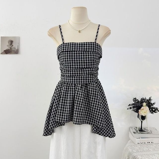 Plaid Tiered Camisole with Spaghetti Straps