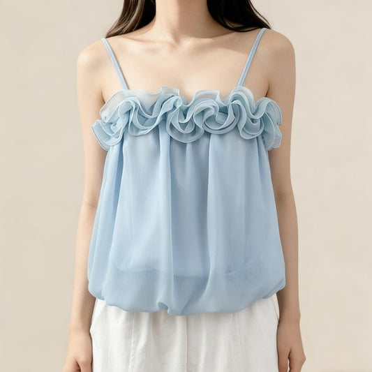 Ruffle Trim Spaghetti Strap Camisole - Plain