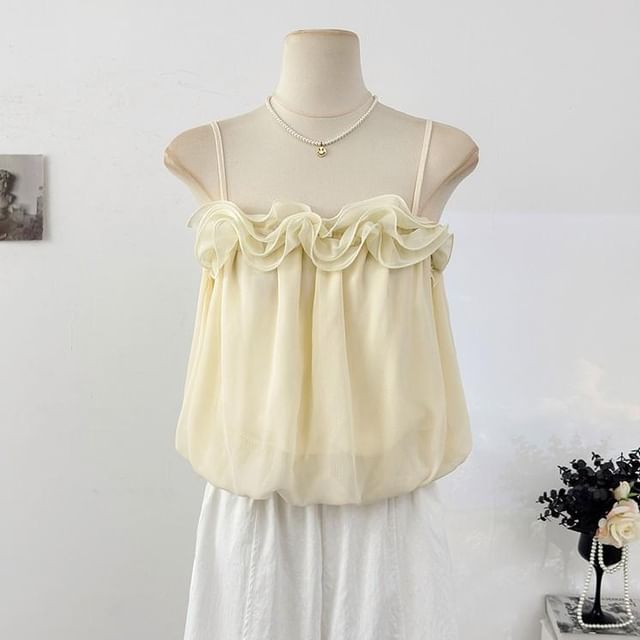 Ruffle Trim Spaghetti Strap Camisole - Plain