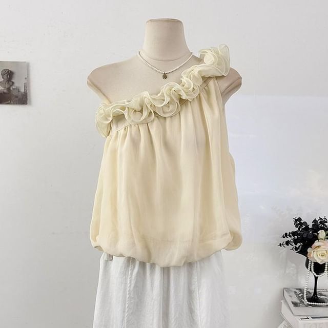 One-Shoulder Ruffle Hem Sleeveless Blouse