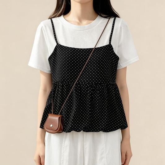 Dotted Camisole and Tee Set - Two Piece