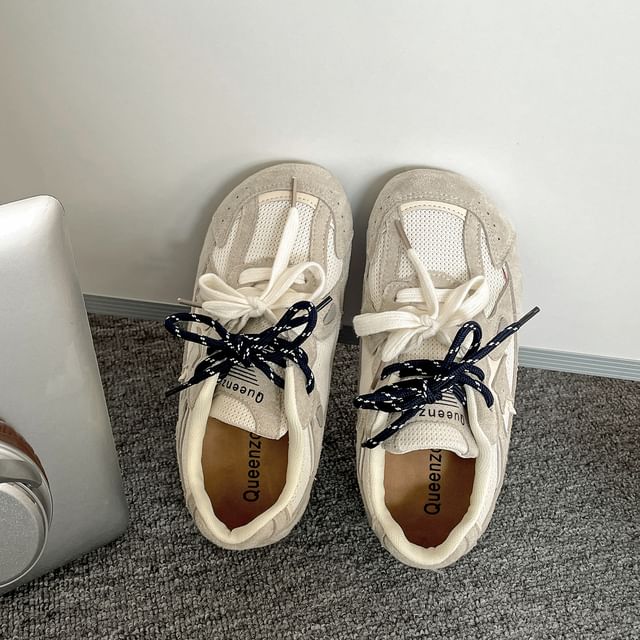 Dual Shoelace Faux Leather Sneakers
