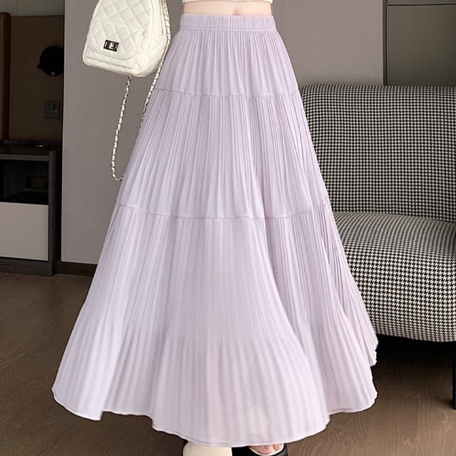Pleated Maxi Skirt with Elastic Waist
