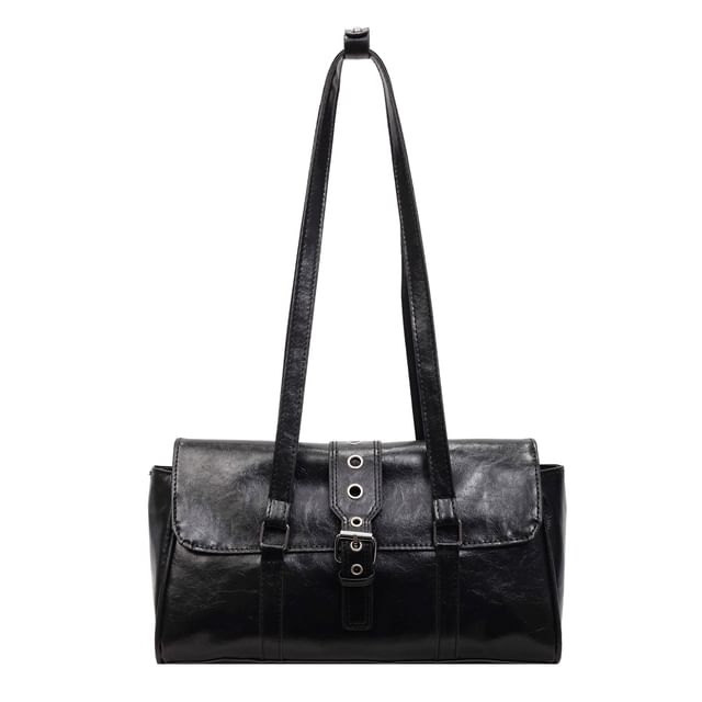 Faux Leather Buckled Flap Shoulder Bag