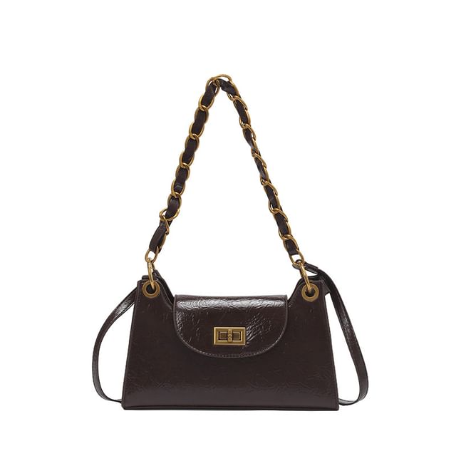 Faux Leather Chained Shoulder Bag