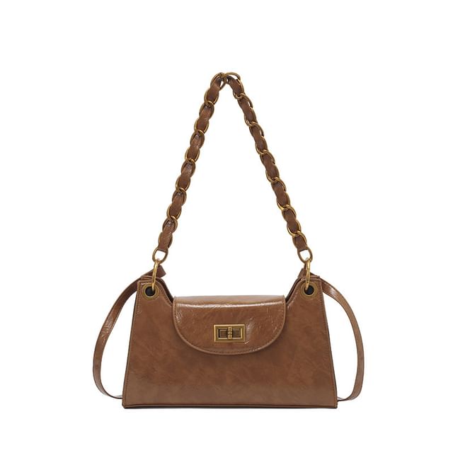 Faux Leather Chained Shoulder Bag