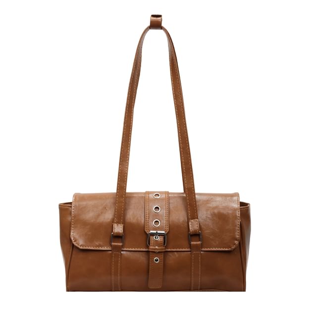 Faux Leather Buckled Flap Shoulder Bag