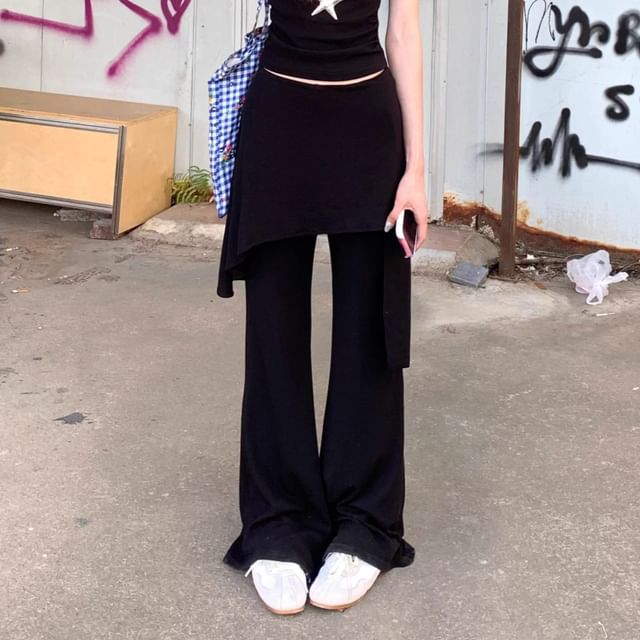 Ruched Crew Neck Tee with High-Waist Flared Pants