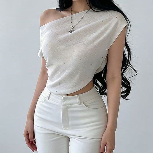 Rhinestone Off Shoulder Knit Top - Multi Way
