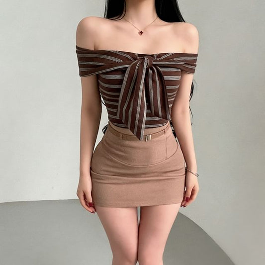Off Shoulder Striped Tie-Up Top - Two Way