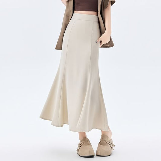 High Waist Plain Slit Midi Mermaid Skirt