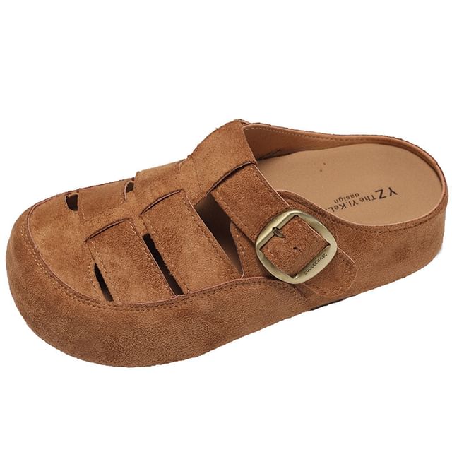 Platform Plain Buckled Faux Suede Mules