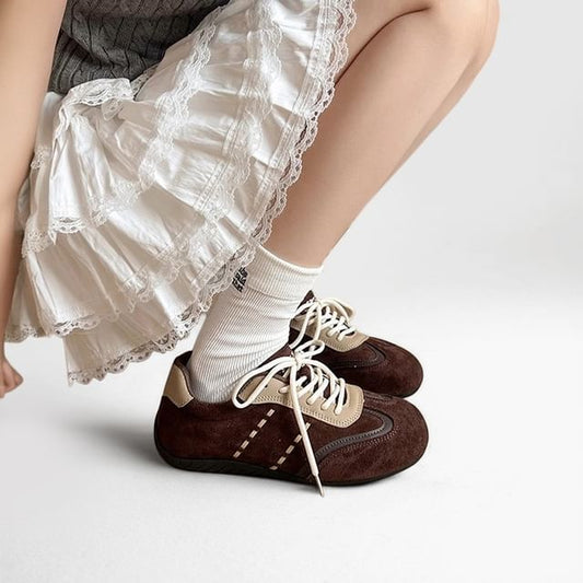 Two Tone Lace-Up Faux Suede Sneakers