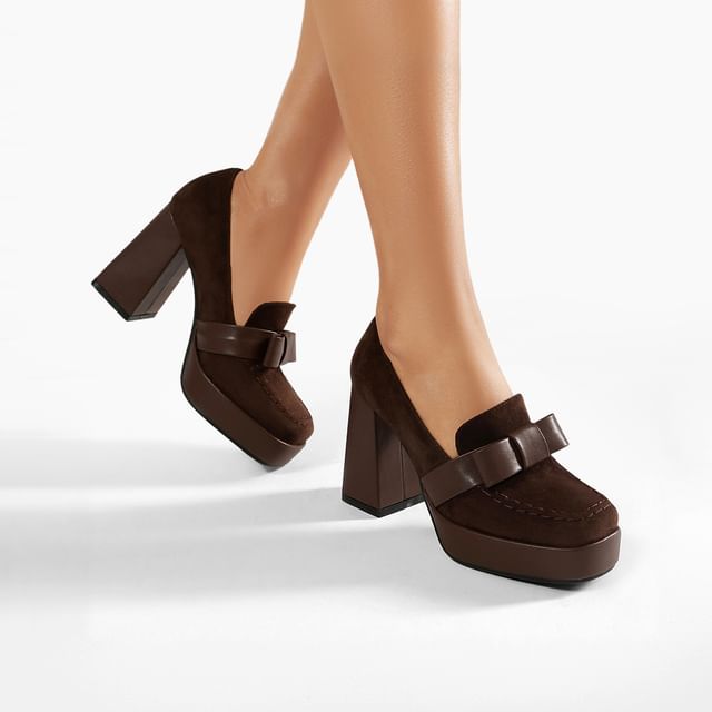 Faux Suede Platform Chunky Heel Loafers