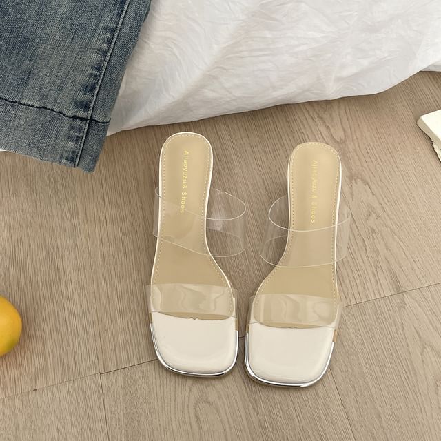 Clear Strap Block Heel Slide Sandals