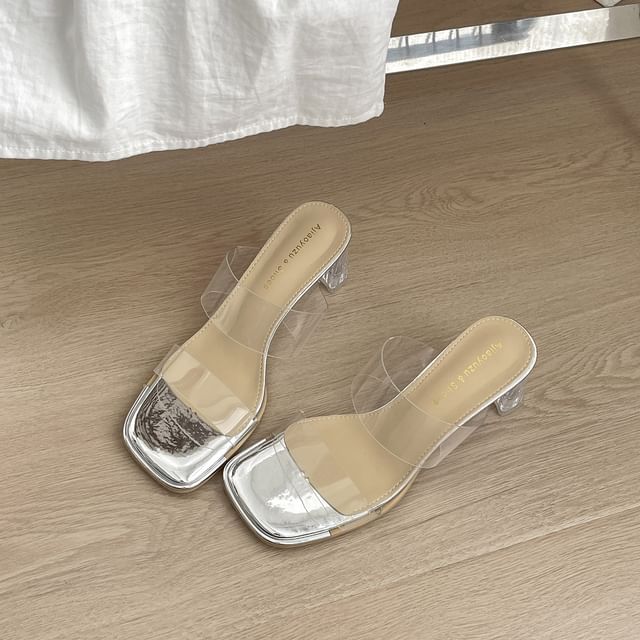 Clear Strap Block Heel Slide Sandals