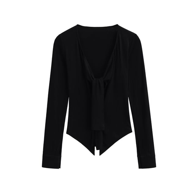 V-Neck Tie Front Plain Cardigan