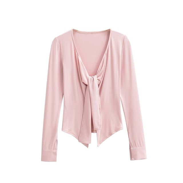 V-Neck Tie Front Plain Cardigan