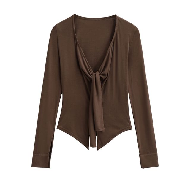 V-Neck Tie Front Plain Cardigan