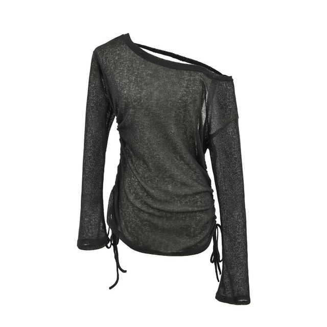One Shoulder Drawstring Long Sleeve Top