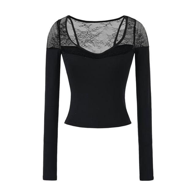 Lace Panel V-Neck Long Sleeve Shirt