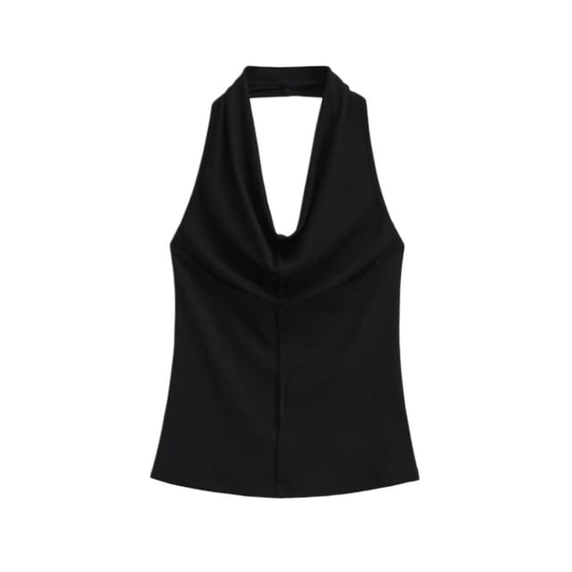 Halter Cowl Neck Open Back Fitted Top