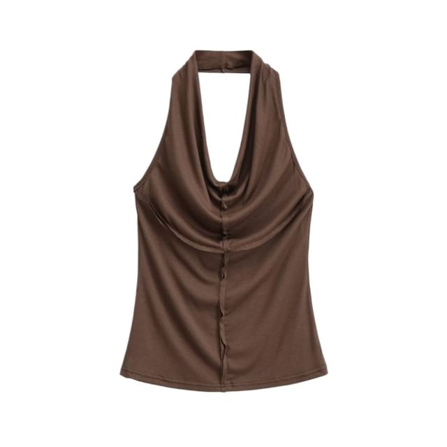 Halter Cowl Neck Open Back Fitted Top
