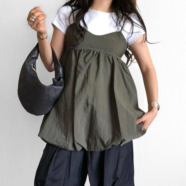 Spaghetti Strap V-Neck Plain Mini A-Line Dress