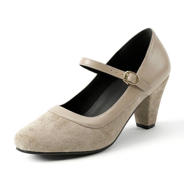 Almond Toe Chunky Heel Mary Jane Pumps