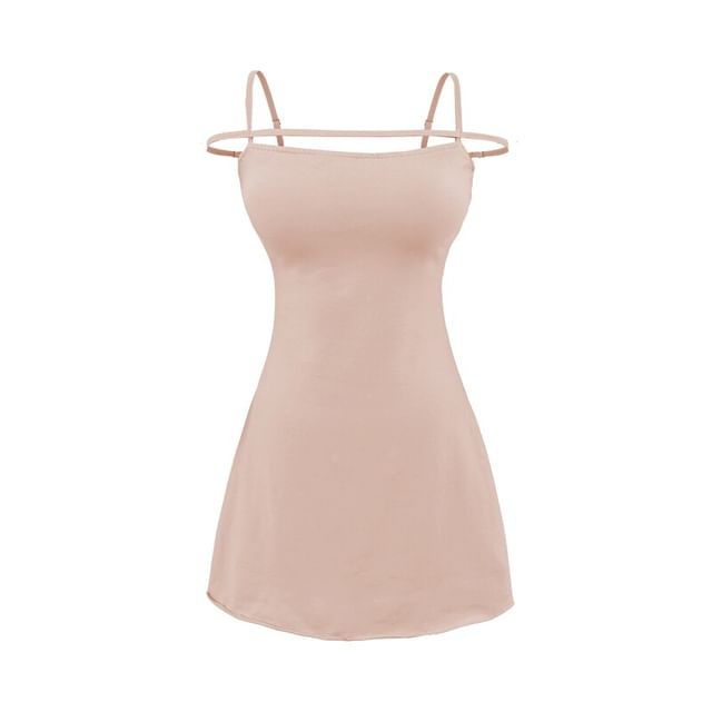 Spaghetti Strap Scoop Neck Plain Mini A-Line Dress