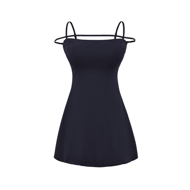Spaghetti Strap Scoop Neck Plain Mini A-Line Dress
