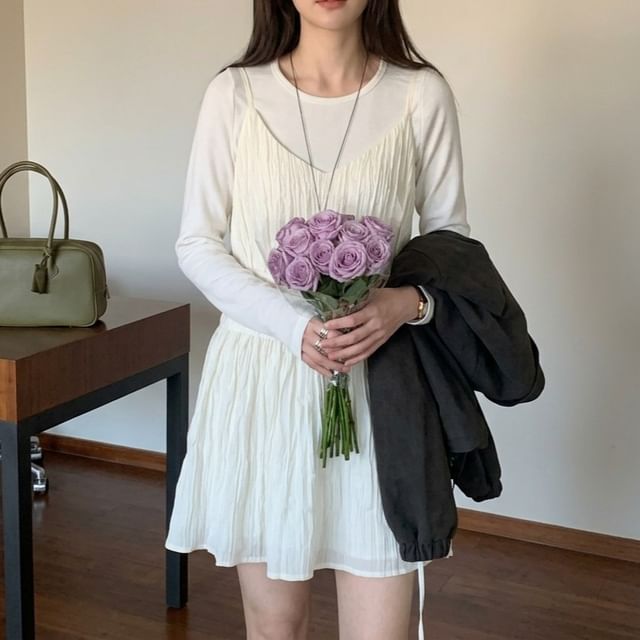 Spaghetti Strap V-Neck Plain Mini Dress