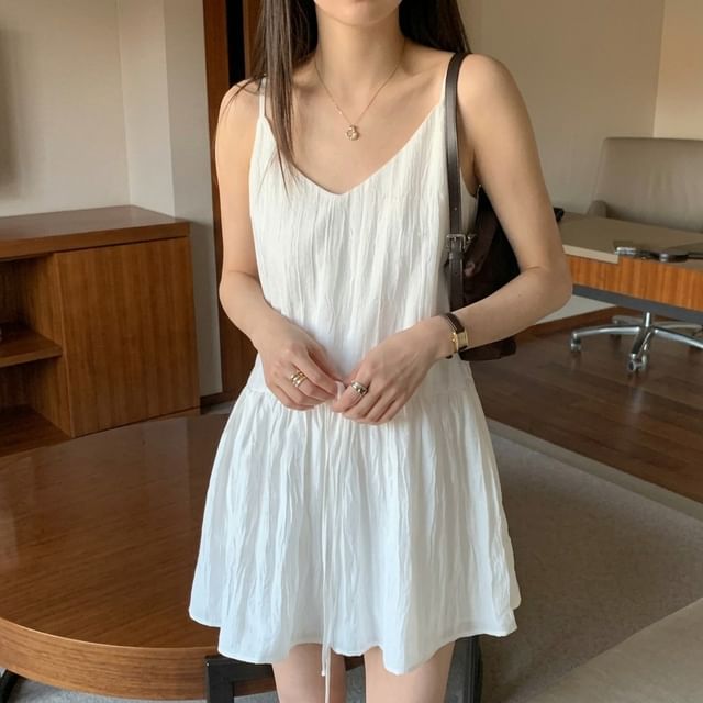 Spaghetti Strap V-Neck Plain Mini Dress