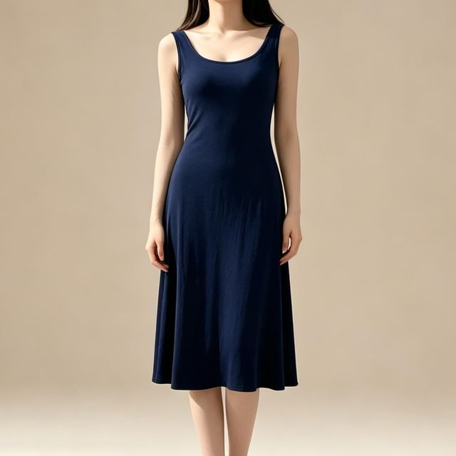 Sleeveless Scoop Neck Plain Maxi A-Line Dress