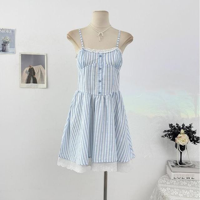 Spaghetti Strap Pinstripe Mini A-Line Dress