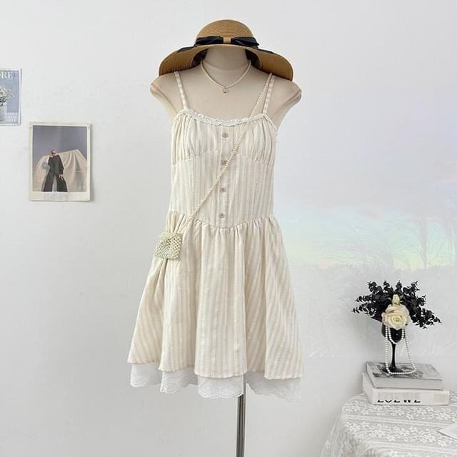 Spaghetti Strap Pinstripe Mini A-Line Dress
