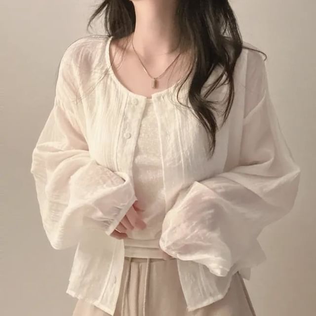 Classic Button-Front Jacket with Camisole Set