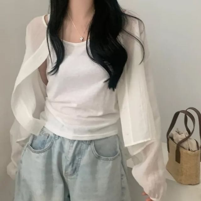 Classic Button-Front Jacket with Camisole Set