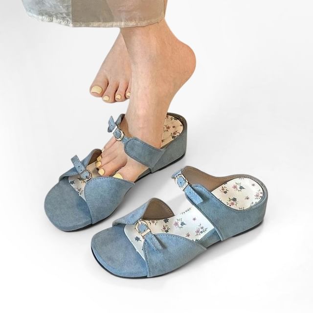 Buckled Faux Leather Slide Sandals