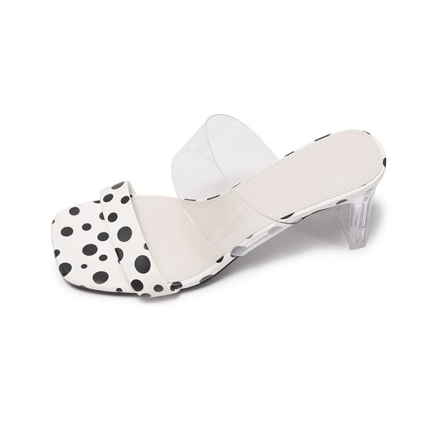 Dotted Faux Leather Clear Strap High Heel Slide Sandals