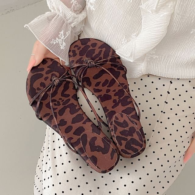 Leopard Print / Plain Wedge Slide Sandals