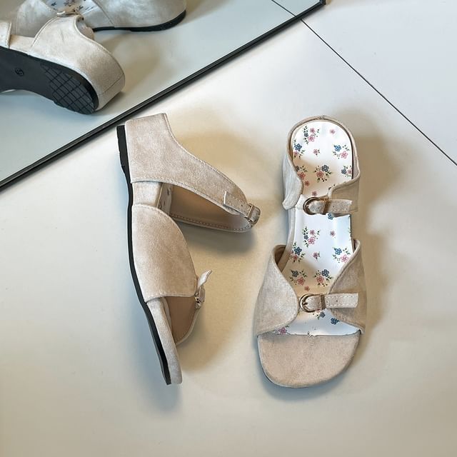 Buckled Faux Leather Slide Sandals