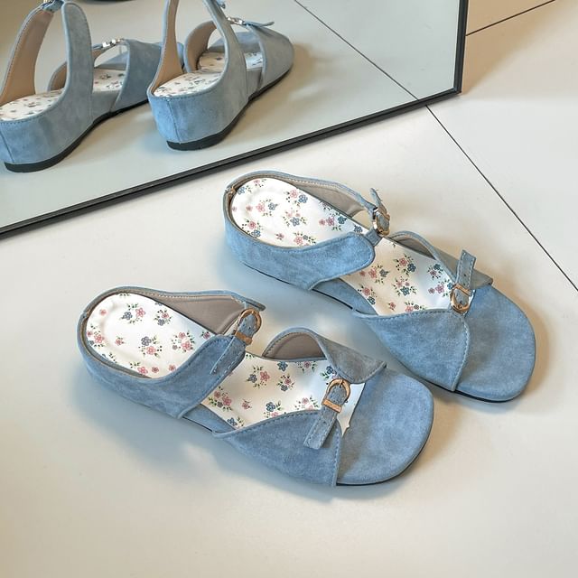 Buckled Faux Leather Slide Sandals